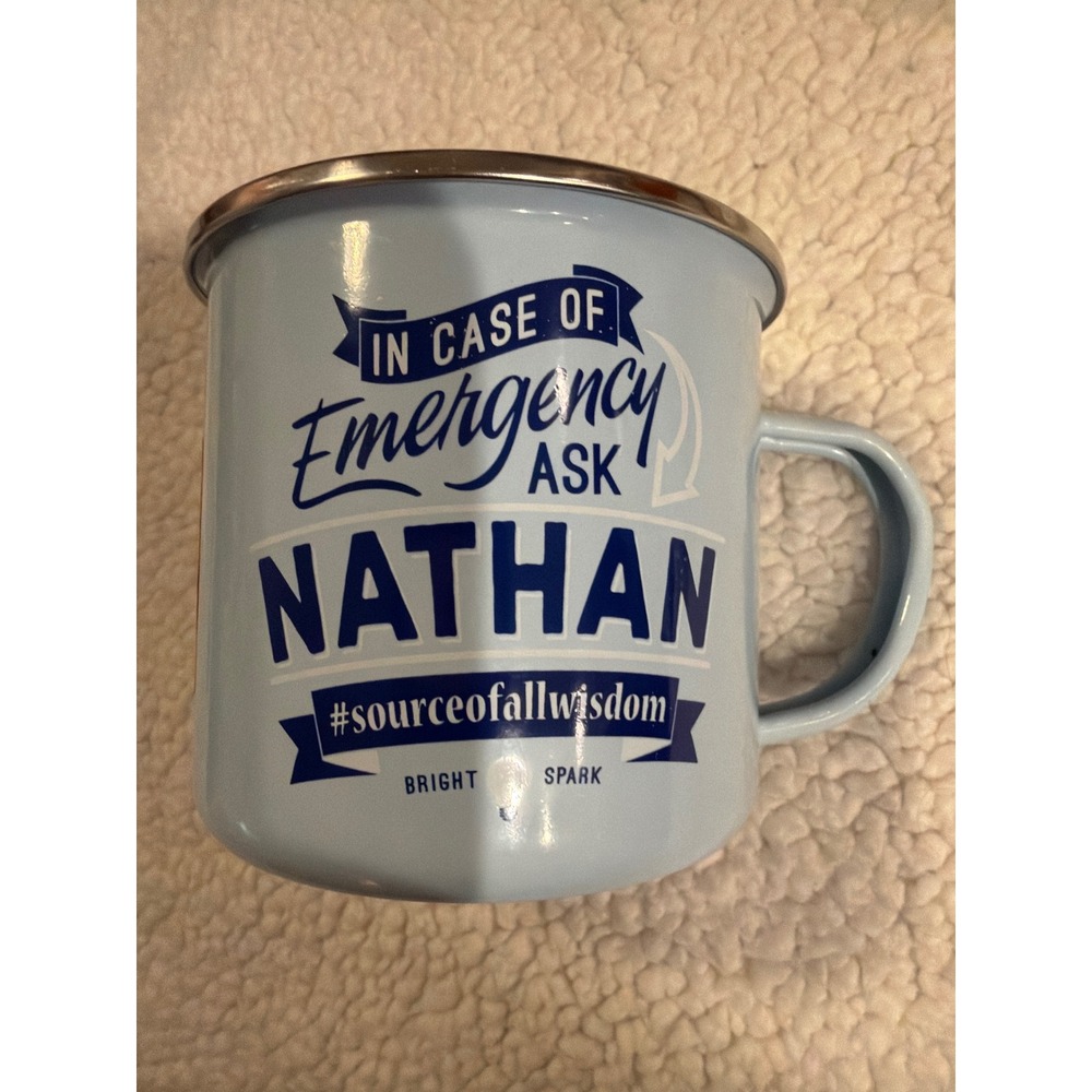 History & Heraldry Nathan Enamel Campfire Mug Blue Source of All Wisdom Tin Cup